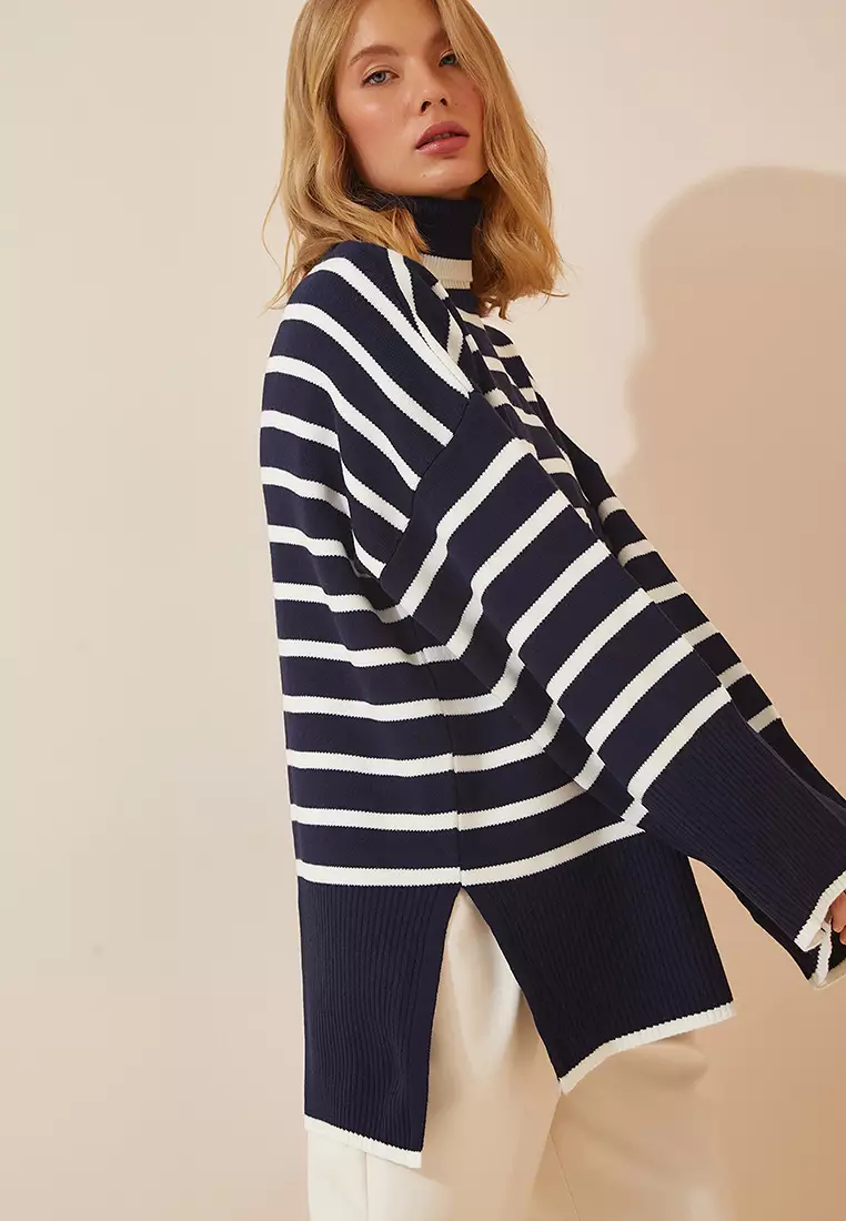 Turtleneck Striped Knit Sweater