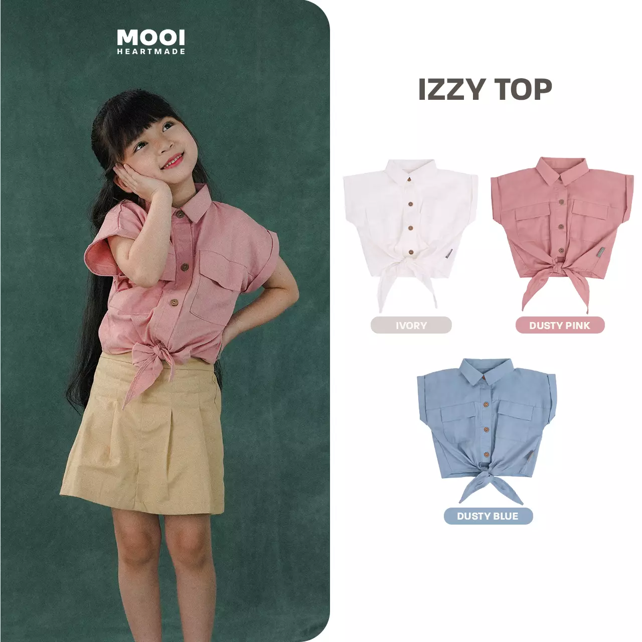 Mooi Atasan Anak Perempuan Izzy Top - Dusty Blue