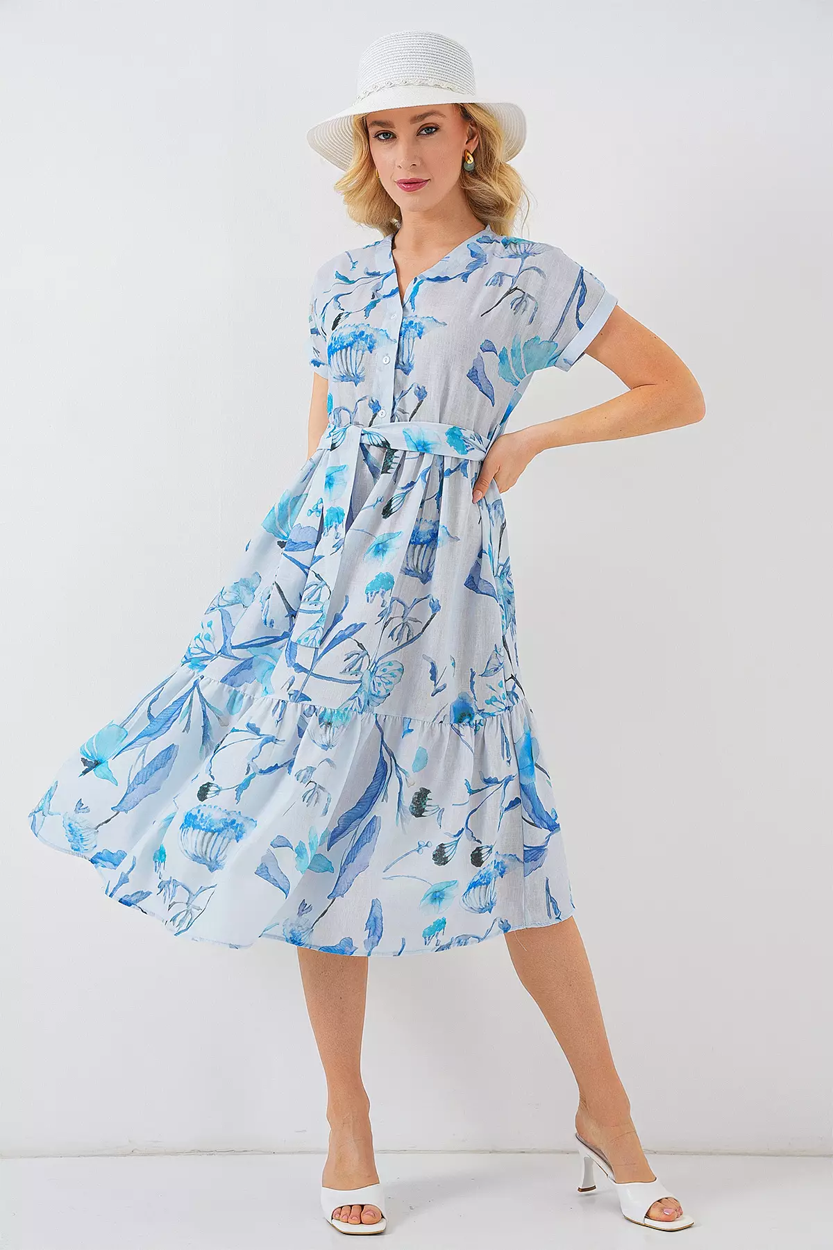 Printed Short Sleeve Shirt Dress
