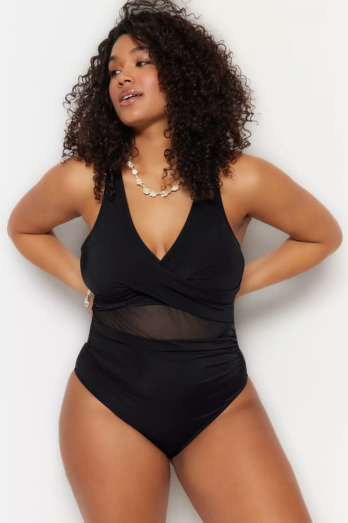 Trendyol Plus Size Black Mesh Detailed Swimsuit 2024, Buy Trendyol Online