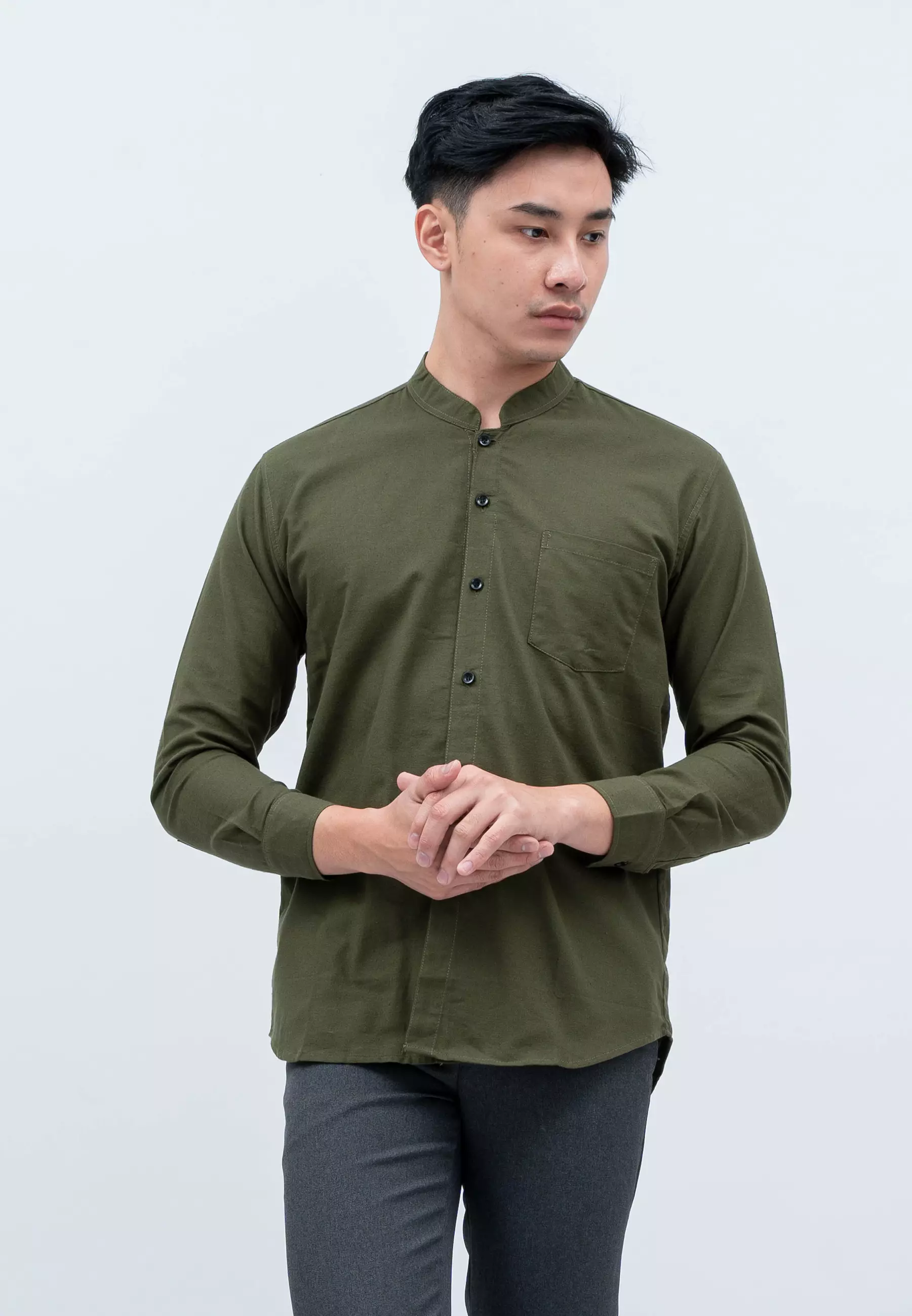 Houseofcuff kemeja Koko Lengan Panjang Pria Army