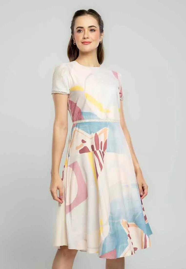 Celestine Abstract A-Line Print Dress