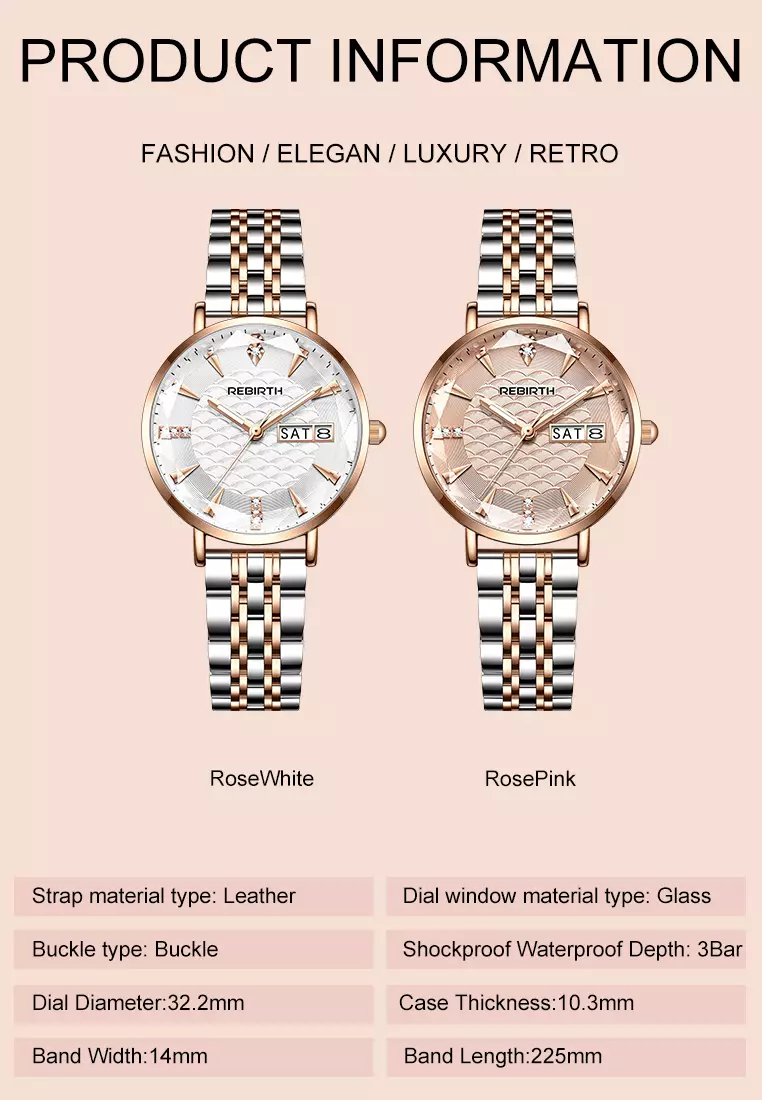 Jam Tangan Wanita Original Anti Air Tali Stainless Steel Jam Kuarsa Santai Mewah Jam Tangan Cewek rosewhite