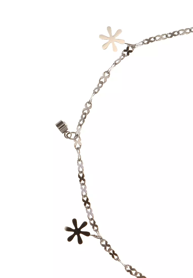 Gelang Rantai Aksesoris Wanita Motif Bunga Design Casual Premium Quality - Silver
