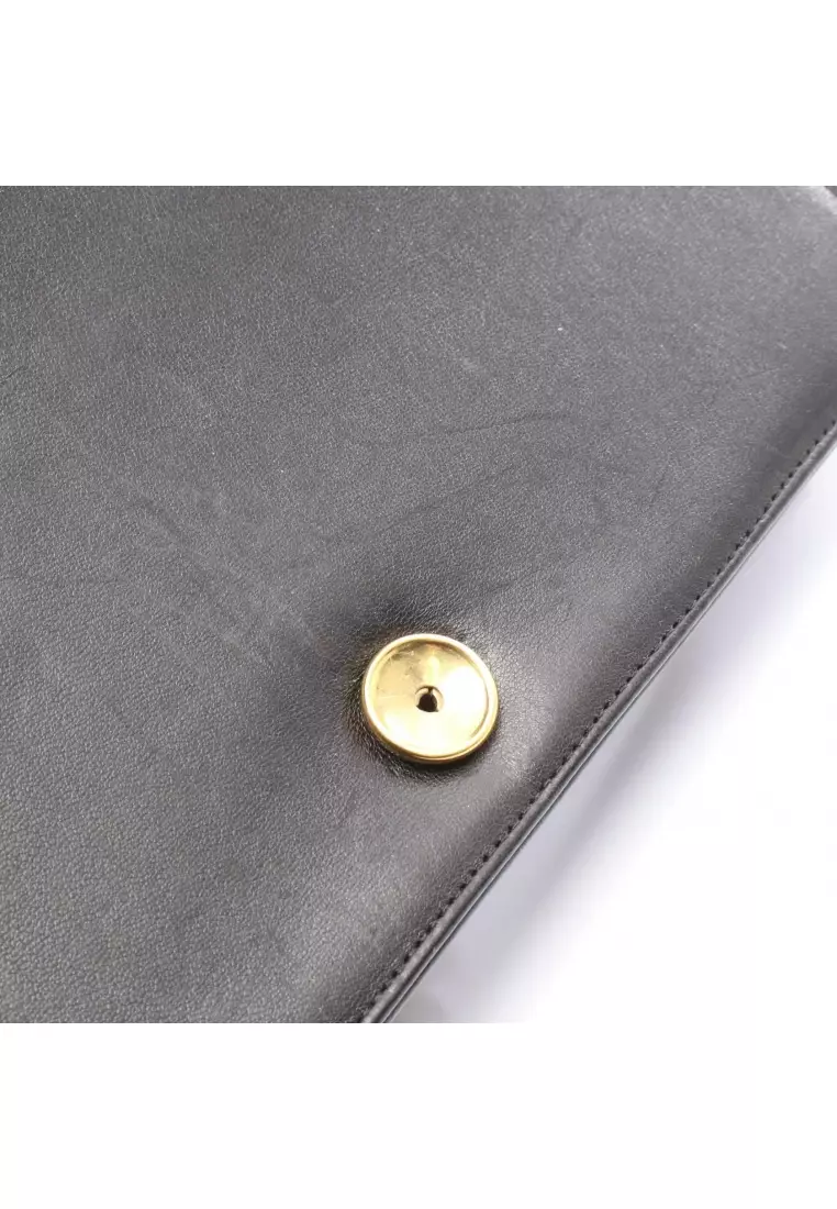 Pre-Loved Chanel matelasse full flap chain shoulder bag lambskin black gold hardware push lock