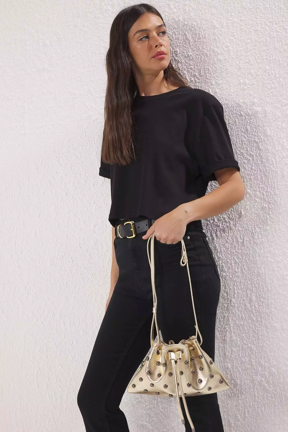 Gold Troc Embroidered Women's Mini/Small Pouch Shoulder Bag