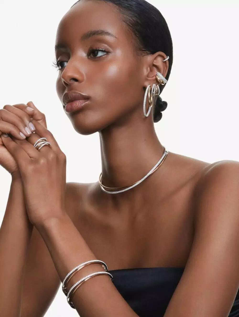 Matrix Hoop Earrings, Round Cut, White, Rhodium Plated - White