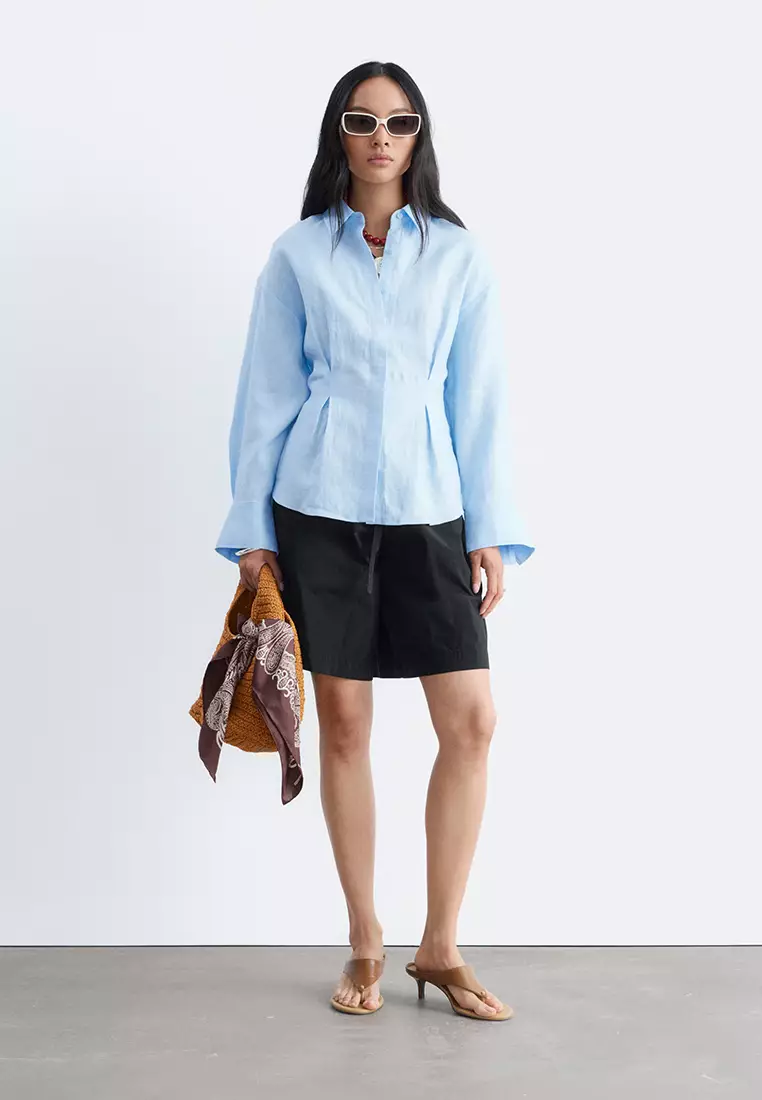 Pleated-Waist Linen Shirt