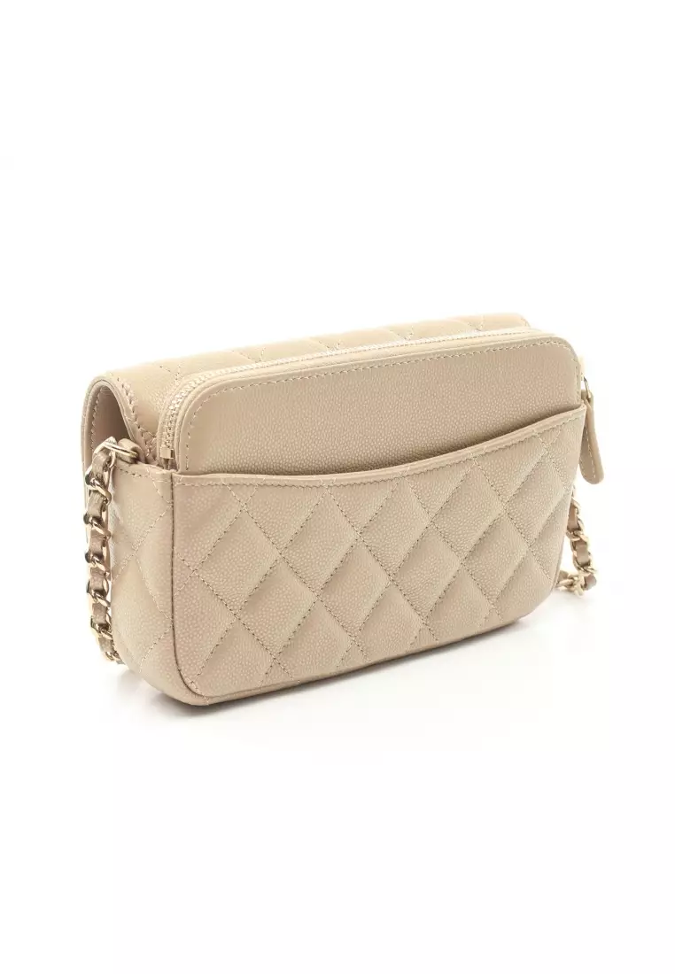 Buy Chanel Pre-loved CHANEL Chain Phone Case Wallet chain shoulder bag  shoulder wallet Caviar skin beige gold hardware 2023 Online