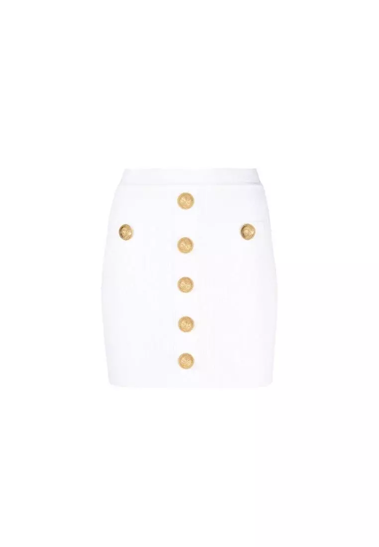 BALMAIN White Viscose Blend Mini Skirt