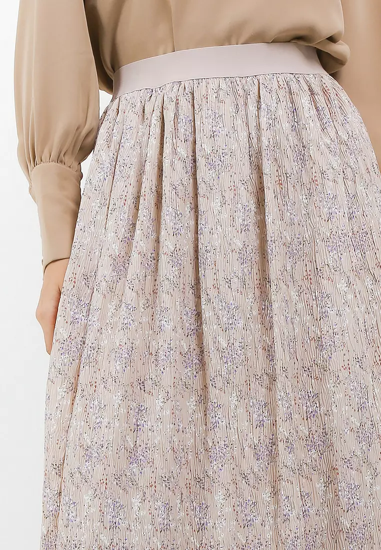 Printed Pleats Maxi Skirt