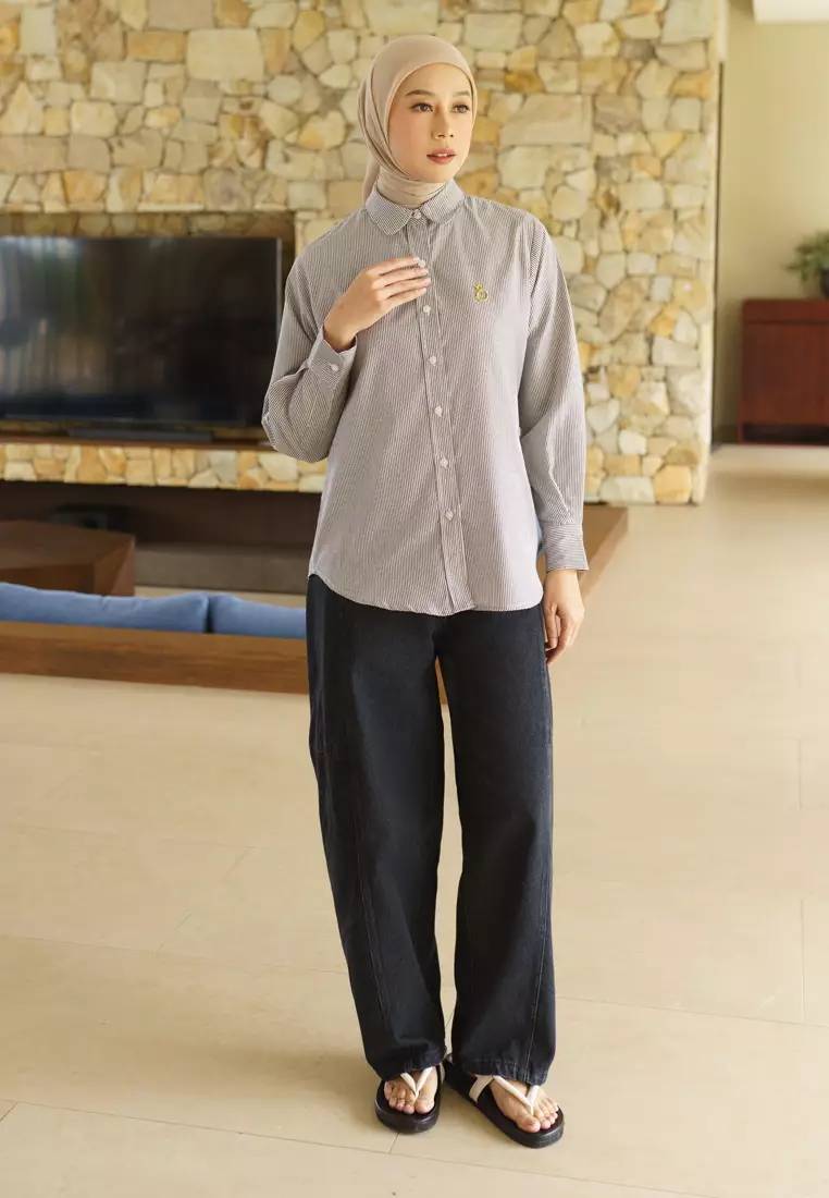 Jenna and Kaia - Athaya Top Stripe Black - Kemeja Wanita Lengan Panjang