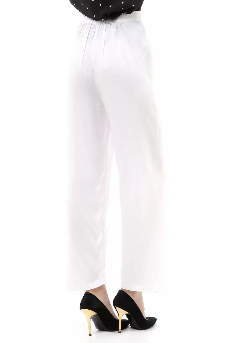 Jourel Celana Panjang Kasual Kulot Highwaist Wanita Style Kancing Resleting Material Rayon ORIGINAL - White