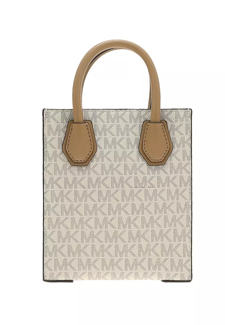 Michael Kors MERCER XS NS SHOPPER XBODY PVC Matching Cow Leather Mini Women s One Shoulder Crossbody Bag 35T1GM9COI CAMEL MULTI