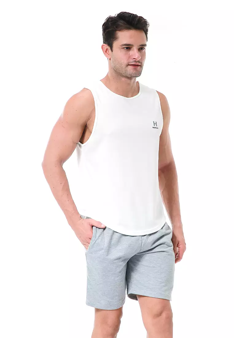 Bobby Atasan Kasual Pria Singlet Gym Motif Polos Sleeveless Sports Shirt Material Polyester Fiber ORIGINAL - White