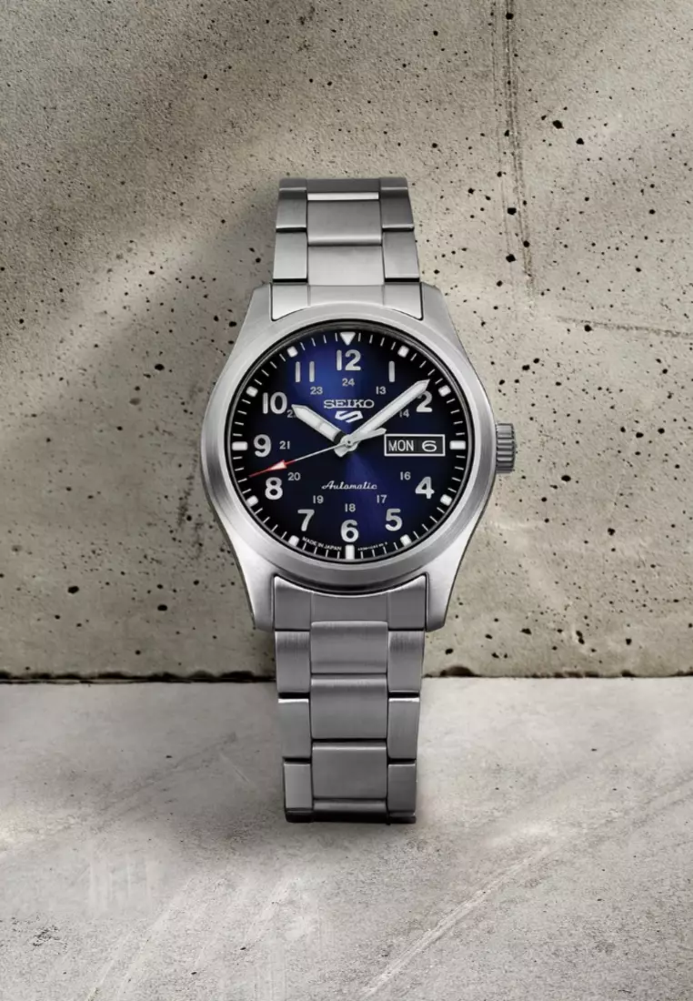 Seiko 5 Sports Field Series Mid-Size Outdoorsy Style Blue Dial Stainless Steel Band Automatic Watch SRPG29K1