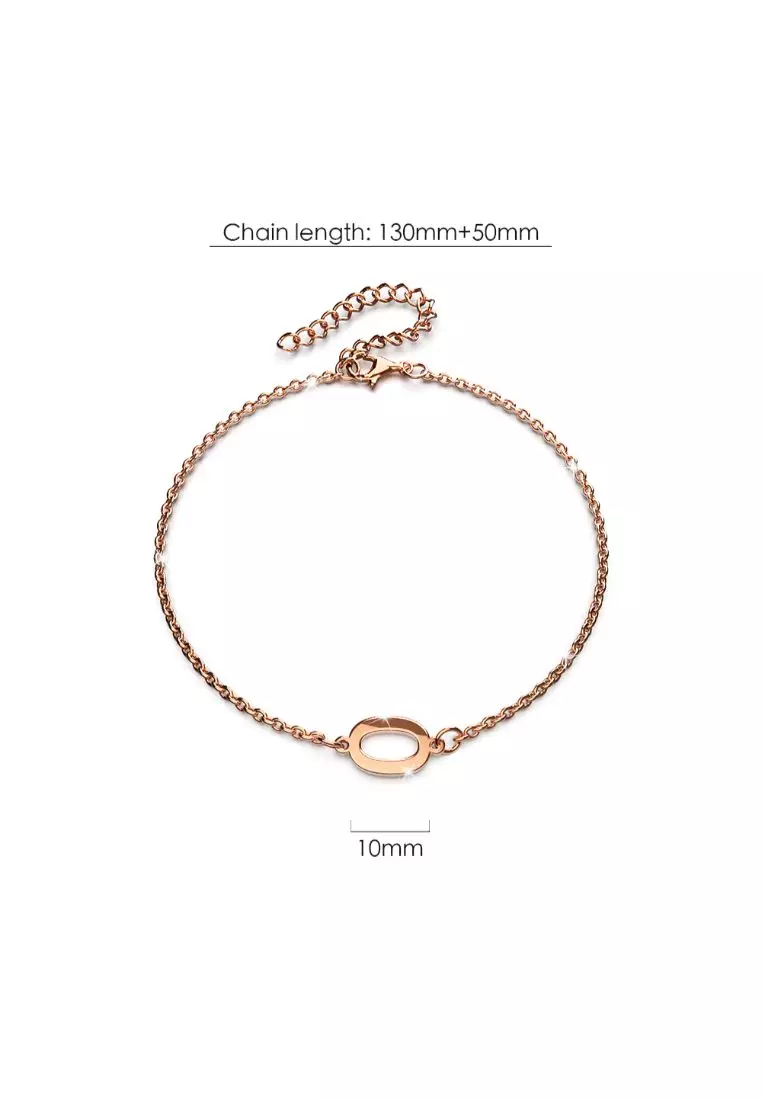 Bold Alphabet Letter Initial Charm Bracelet in Rose Gold Tone - O