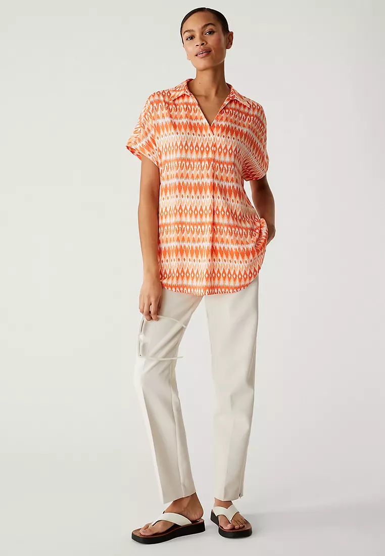 Satin Printed Popover Blouse