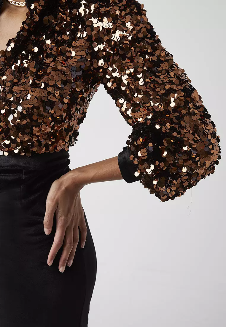 french connection brown sequin dress French Connection Women's Beatrice Sequin Strappy Dress
