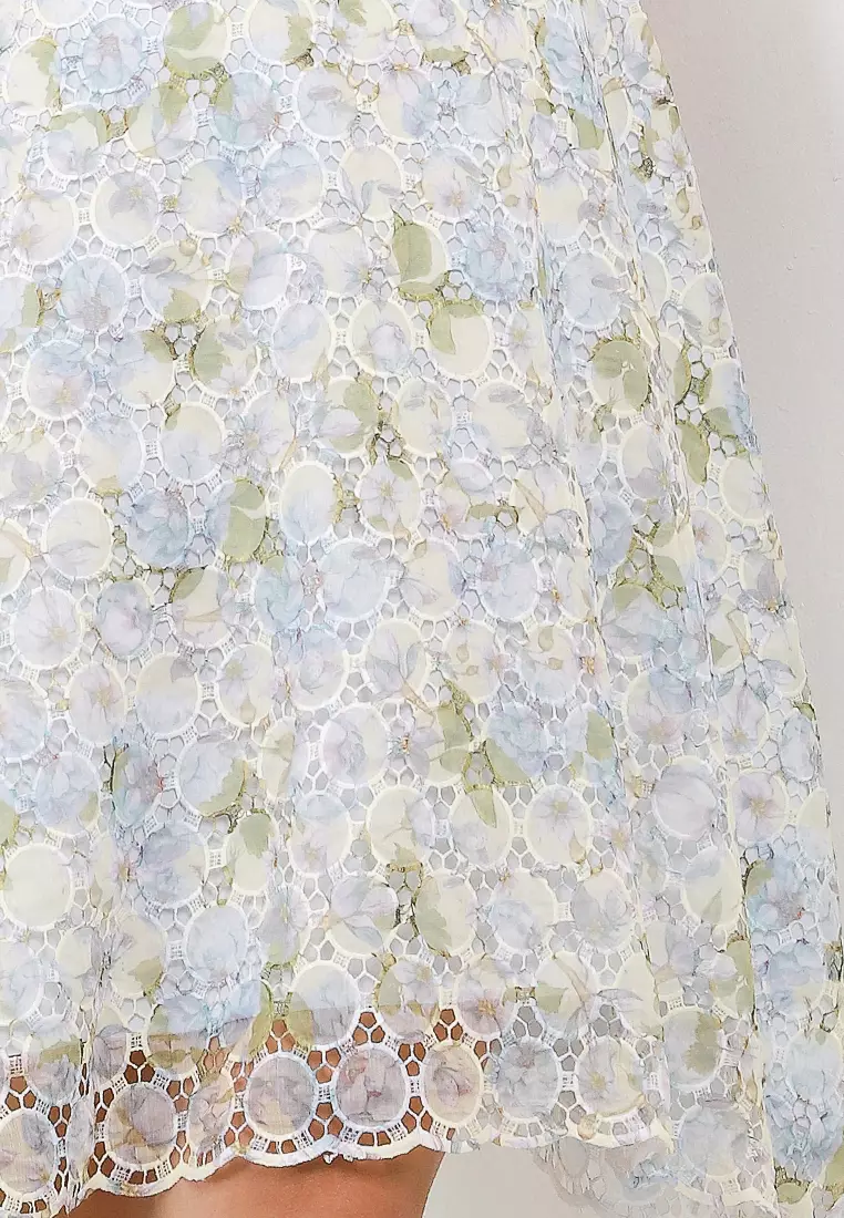 Flo Print Laser Cut Out Sleeveless Dress