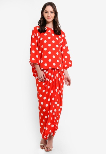 Polka Dot Kurung With Instant Pareo from Jari Alana RTW in Red