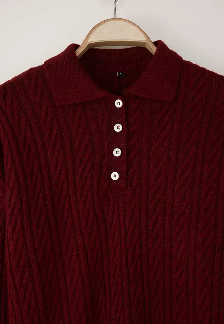 Burgundy Wide Fit Soft Textured Knitwear Sweater