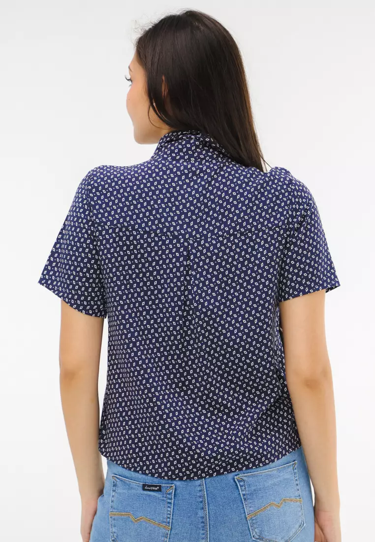 Woven Printed Rayon Short Sleeves Blouse