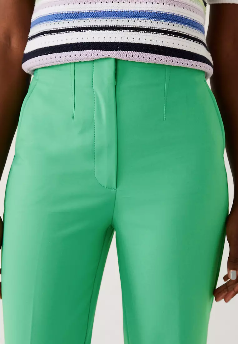 Cotton Blend Slim Fit Cropped Trousers