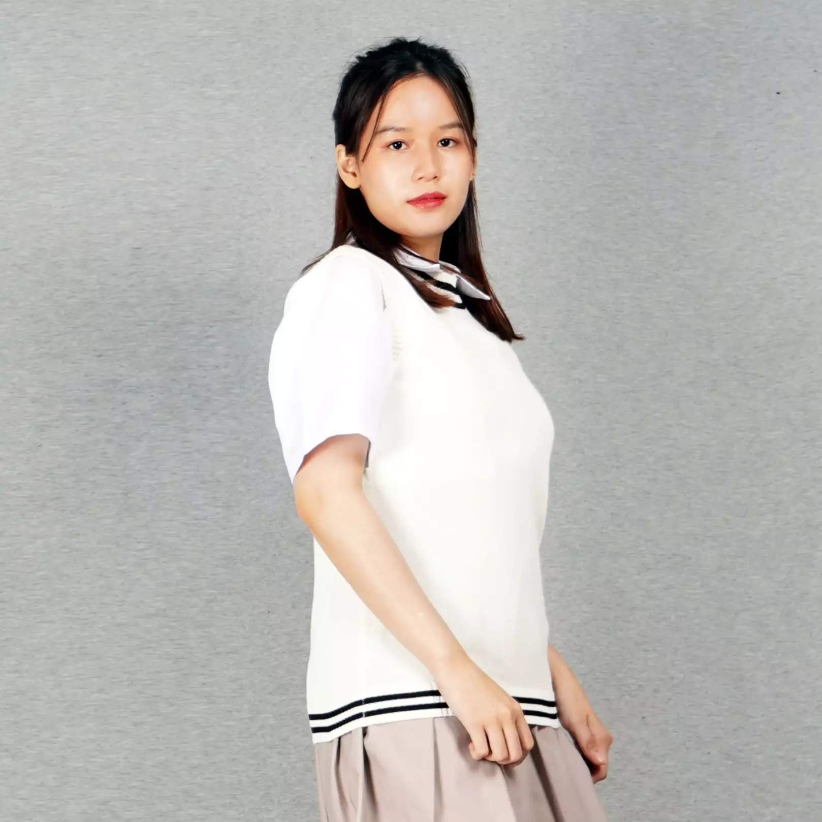 OLIVER Rompi Rajut Wanita Gaya Korea Rompi O Neck Knit Vest Korean Style - BW