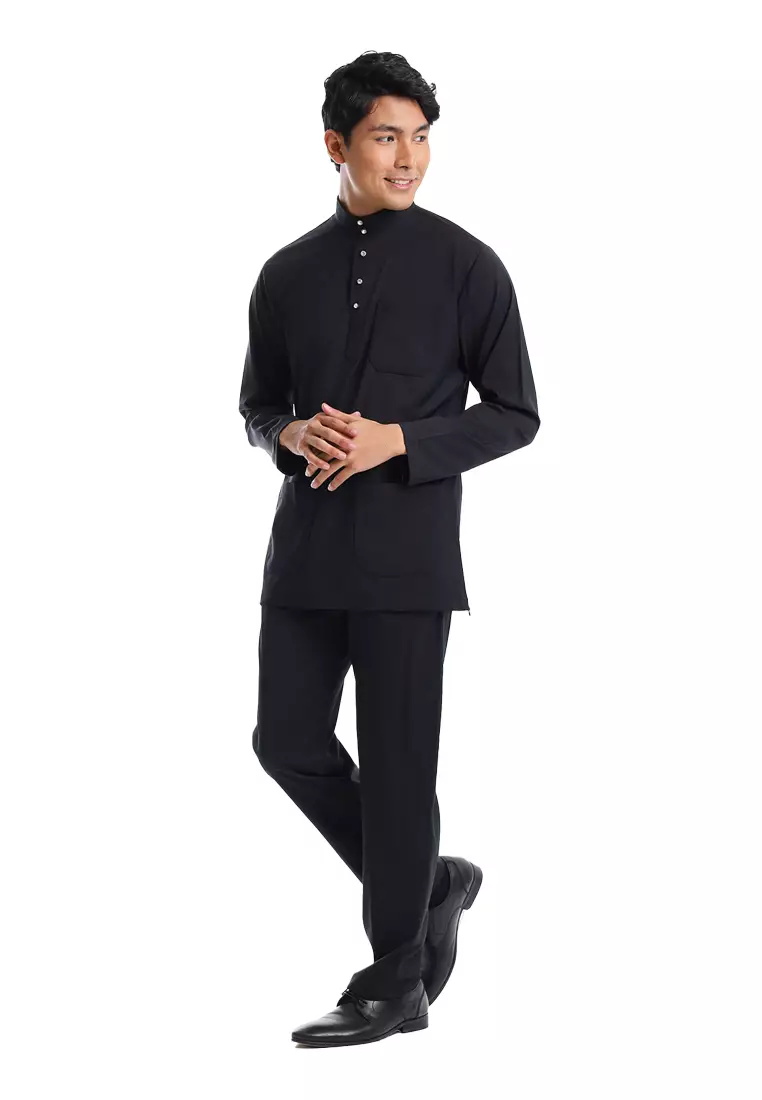 Forest x Hatta Dolmat Baju Melayu Cekak Musang Dewasa - BM24104-01Black