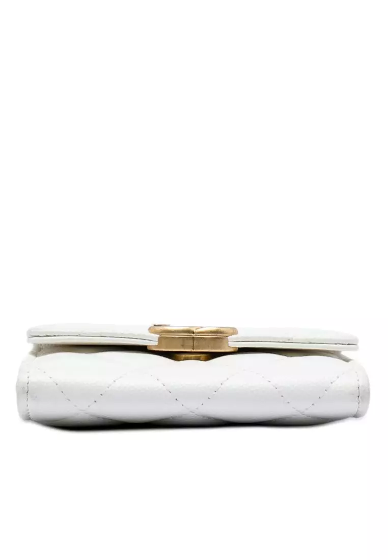 Pre-Loved Chanel Quilted Caviar Card Holder On Chain