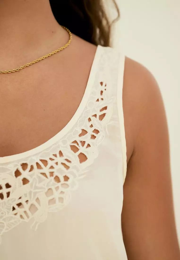 Satin Lace Insert Scoop Cami Top