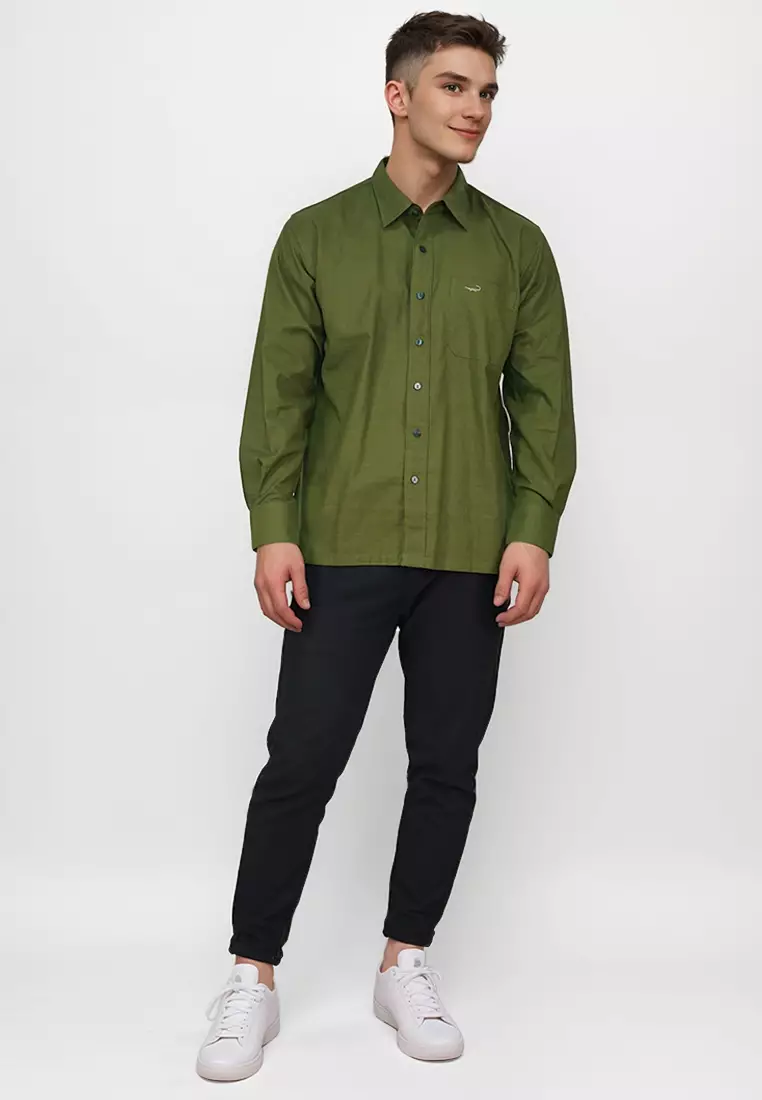 Crocodile POLI Long Green 106 - Men Shirt Kemeja Lengan Panjang Original - Relax Fit