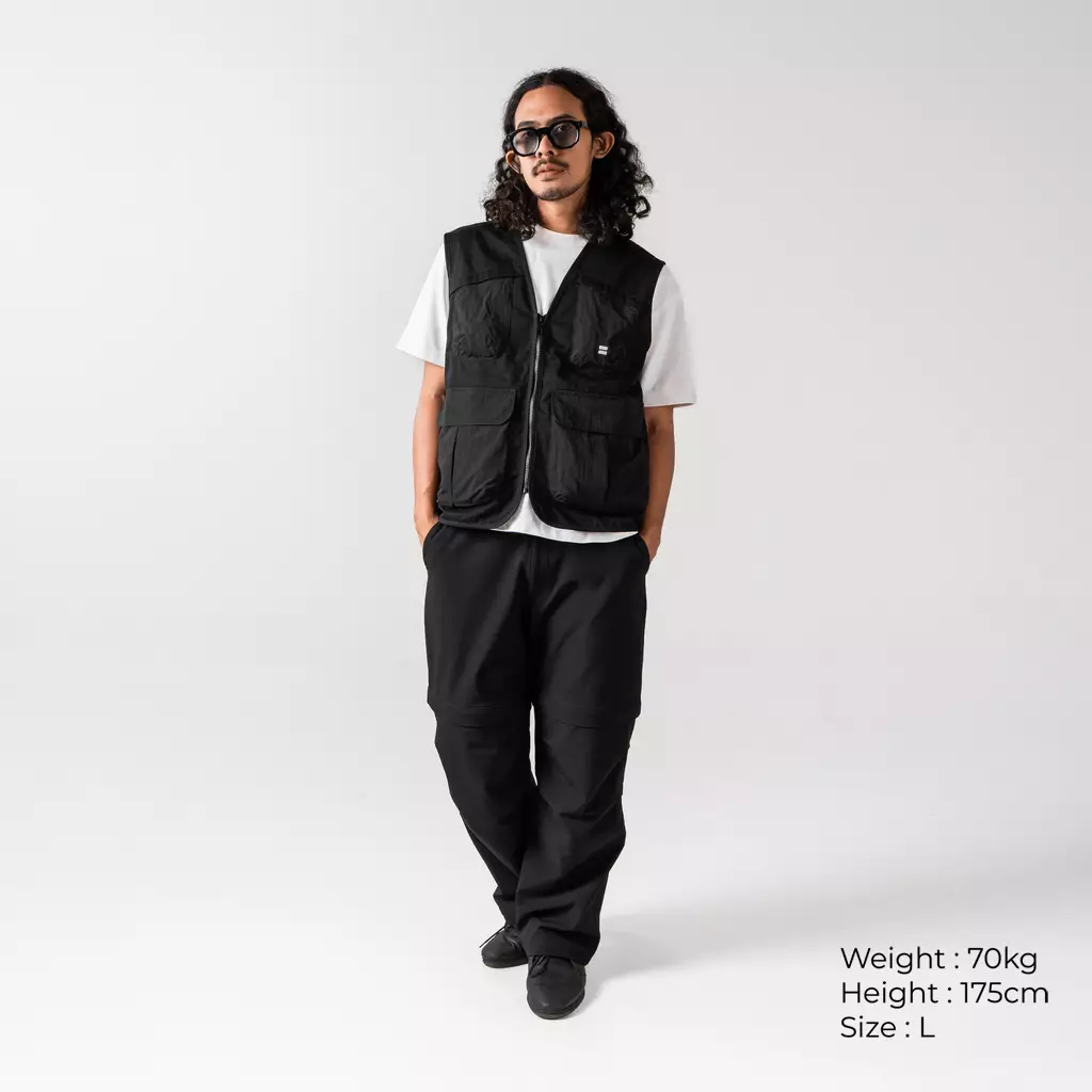 Plutone Vest Jacket Rompi Outer Travel Harian Fungsional Harian - Hitam