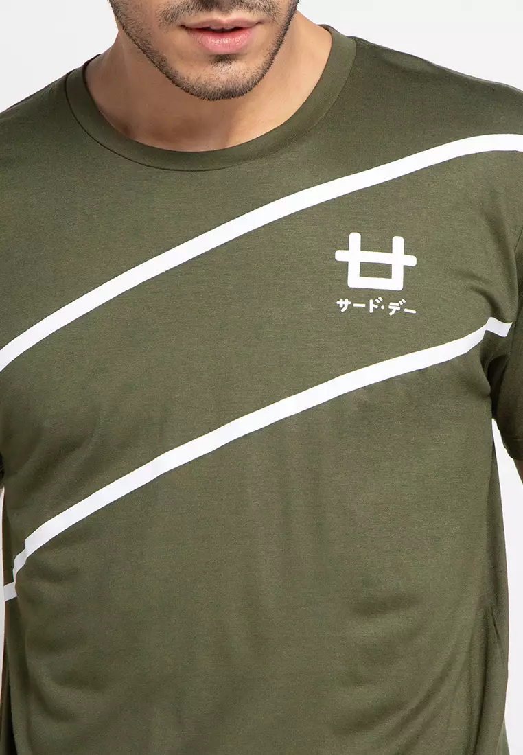 MTE39F 2diagline logo dakir ga T-shirt Olive