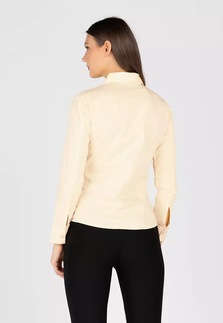 Della Pinstripe Long Sleeve Office Blouse
