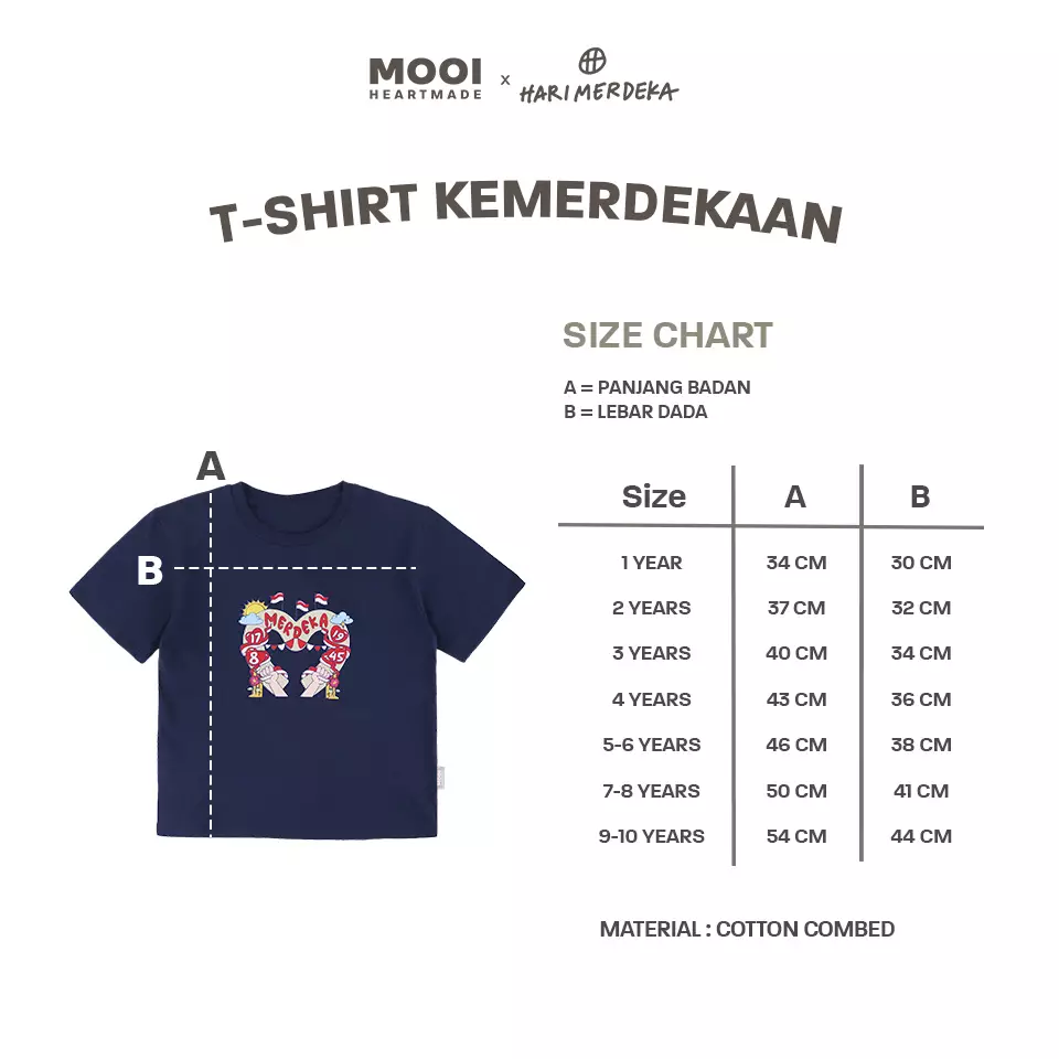 Mooi x Hari Merdeka 17 Agustus Kaos Kemerdekaan Anak T-shirt Anak Kemerdekaan - Navy
