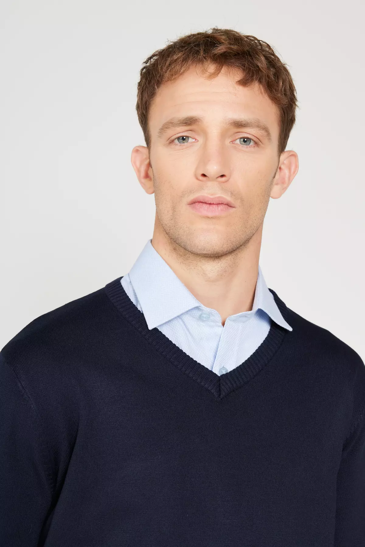 Navy Blue Standard Fit Regular Cut V-Neck Knitwear Sweater