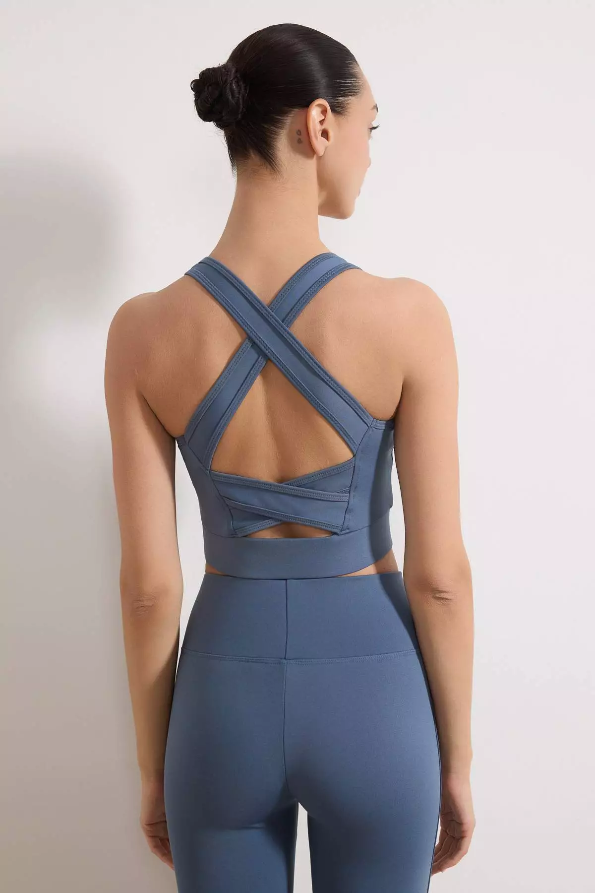 Dull Blue Supportive/Shaping Back Detail Thick Strap Knitted Sports Bra Twoss22Ss4