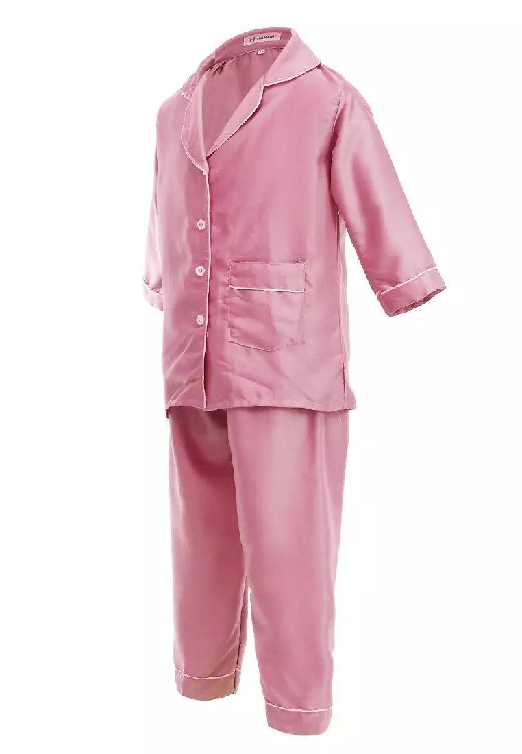 Joyce Piyama Anak Unisex Lengan Panjang Kids Pajamas Motif Polos Material Satin ORIGINAL - Dusty Pink
