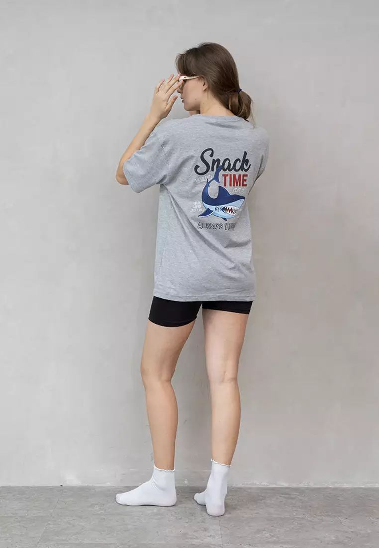 Kaos abu t shirt polos wanita houseofcuff motif Snack time