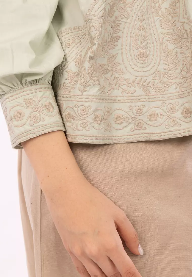 East India Company - Chelsea - Smocked Embroidered Boho Blouse