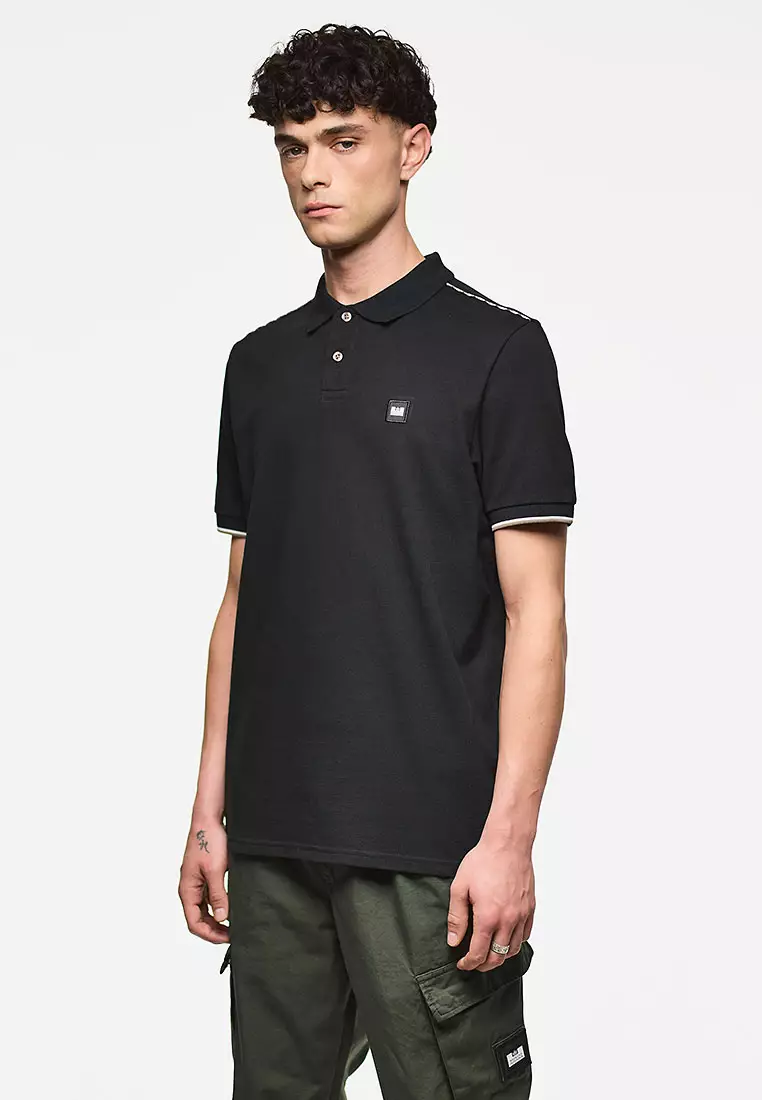 MENS BLACK SAKAI POLO WITH MID HOUSE CHECK PIPING