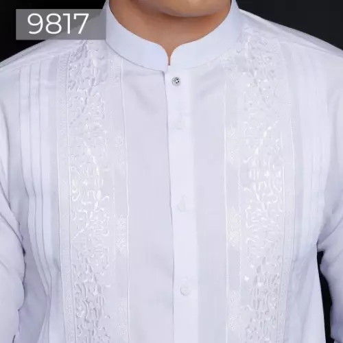 Casella Baju Koko Pria Lengan Panjang Bordir Pleats Design 9817 White