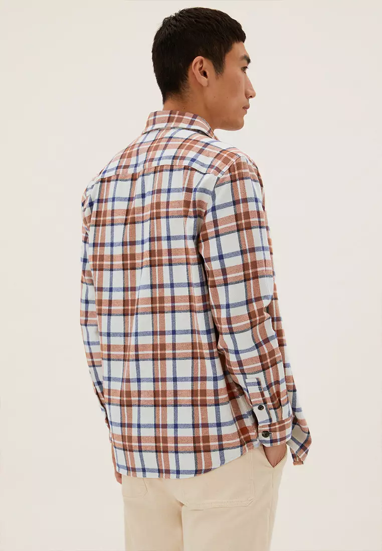 Brushed Cotton Twill Check Overshirt