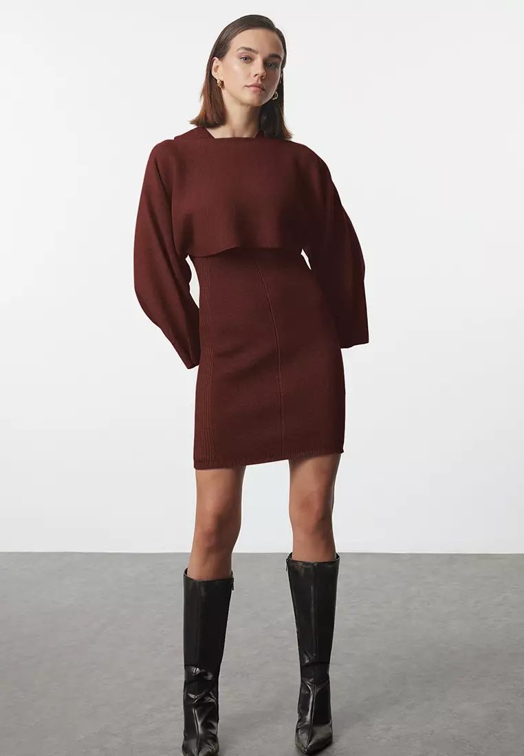 Brown Mini Knitwear Bolero-Dress Suit Twoaw25El00056