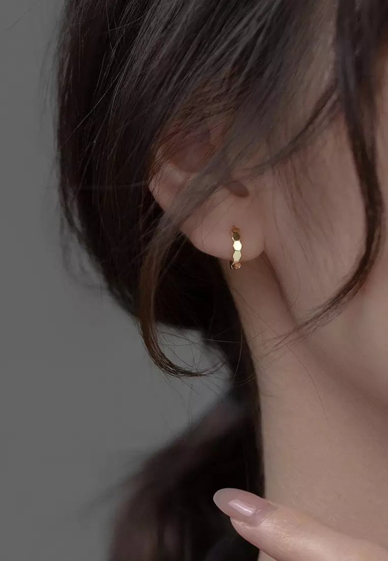 925 Silver Plated Gold Polygon Hoop Earrings JW AR-M00627
