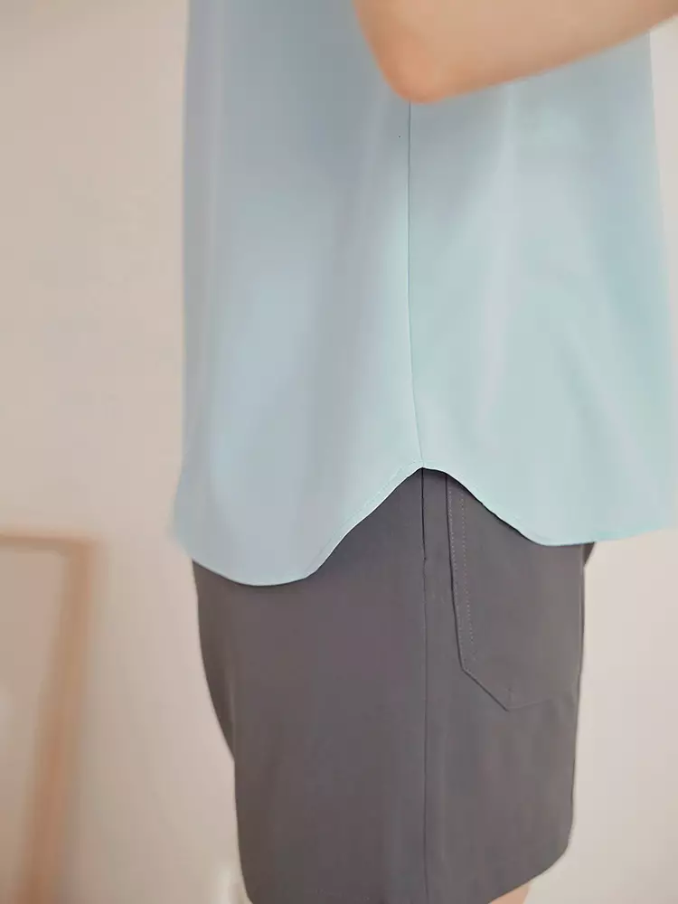 Wrinkle-resistant solid color short sleeve open-front shirt [AB19464]