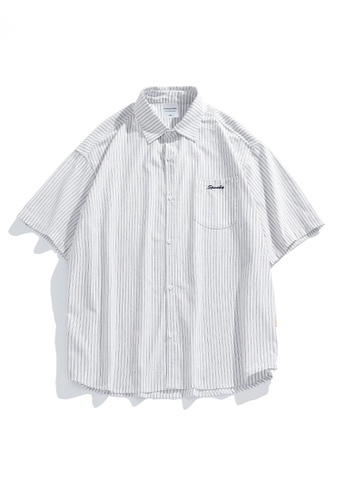 Twenty Eight Shoes white VANSA Simple Striped Short Sleeve Shirt  VCM-Sh1636 DCD2FAAEBD5469GS_1