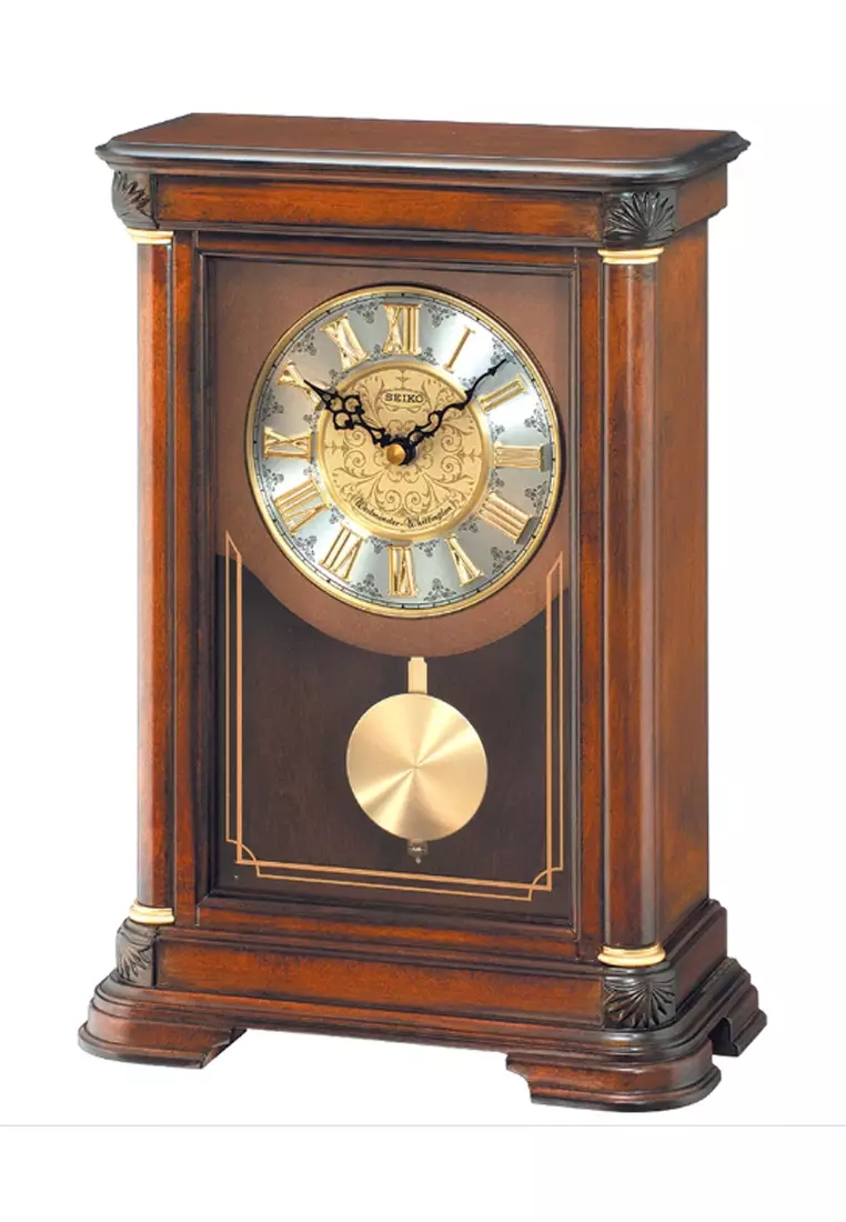 Jam Meja Seiko QXQ008 QXQ008B Wooden Case Brown Color Cream Dial Chimes Pendulum Standing Anniversary Mantel Clock Original Garansi Resmi